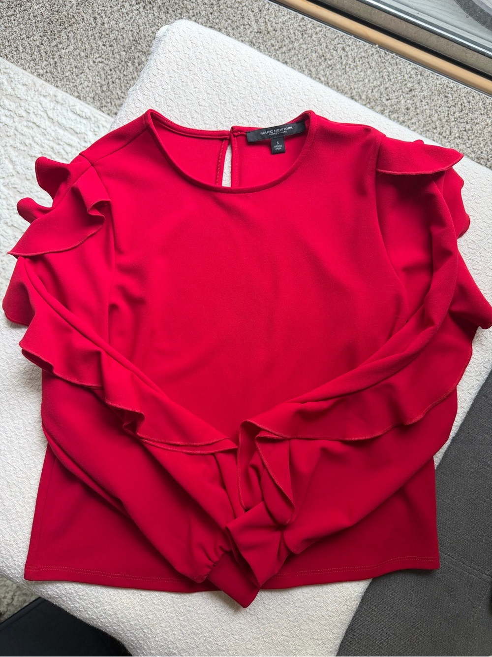 & Other Stories Red Ruffle-Trim Long Sleeve Blouse